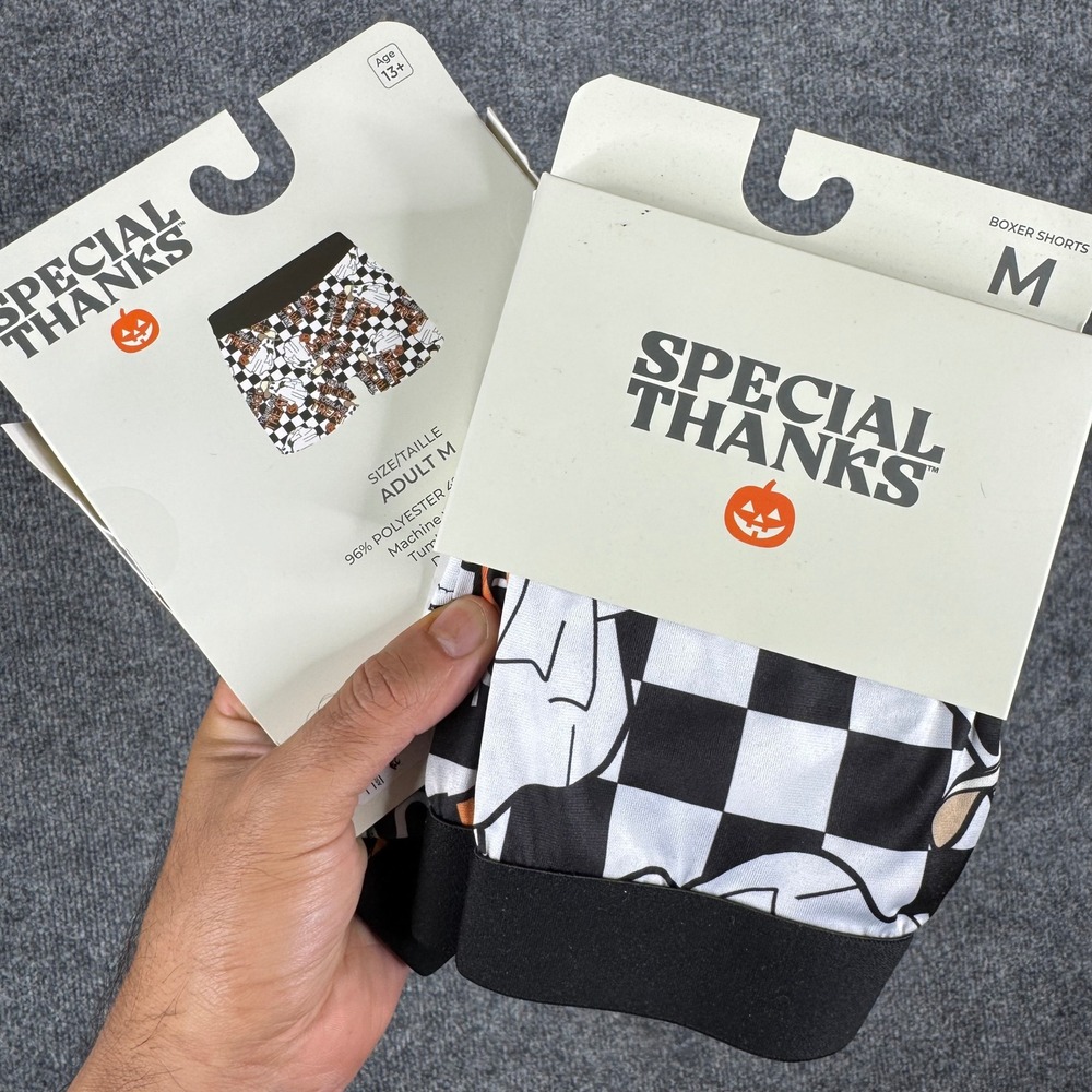 Special Thanks Boxer Shorts Mens Size M Black White Checkered Halloween Ghost